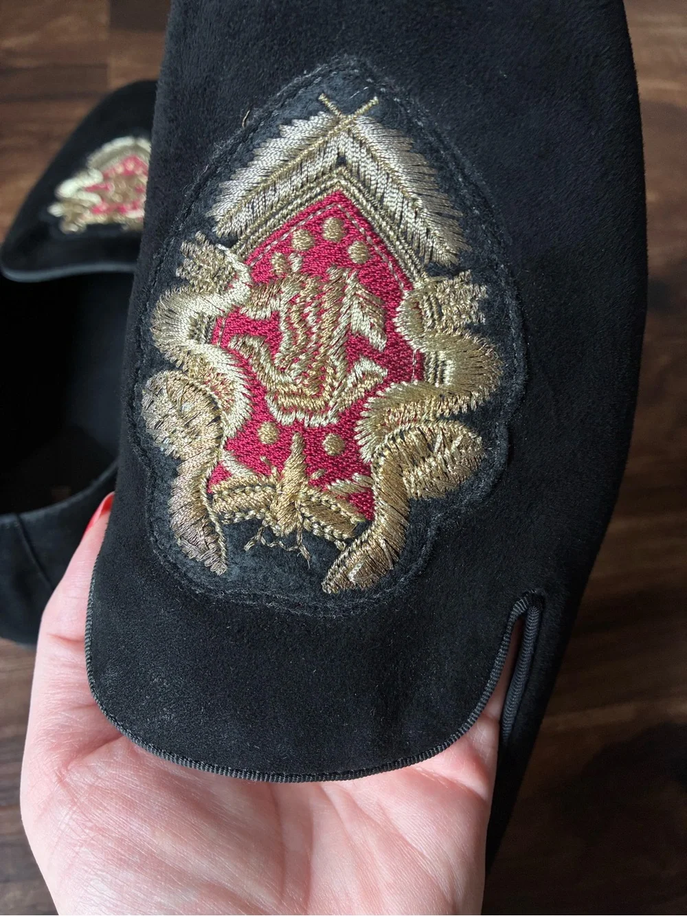 Roberto Cavalli Black Suede Embroidered Crest Smoking Slipper Loafers Size:EU 45